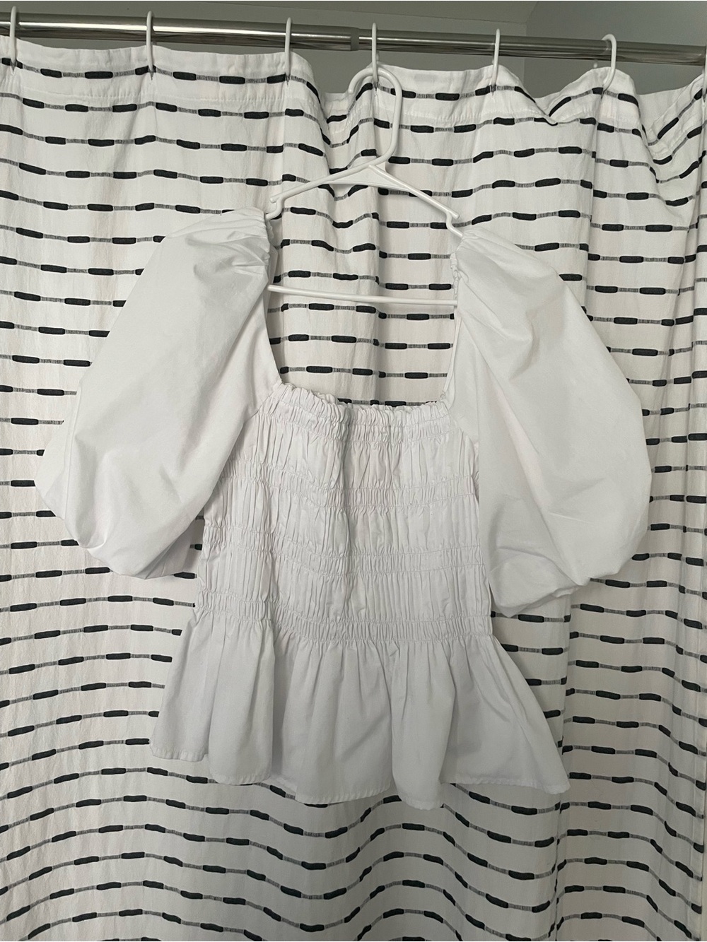 ODDY White Smocked Peplum Top with Puff Sleeves